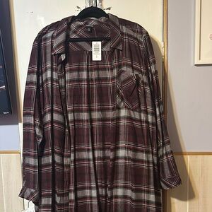 H&M Red and Black Flannel Lightweight Shirt Jacket